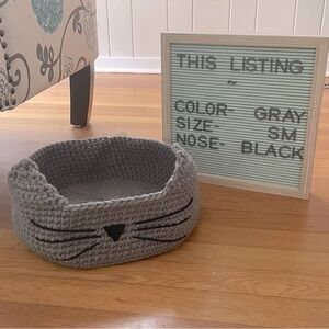 Handmade Small Cat Bed Grey / Black Nose 11.5” x 4” Crocheted Pet NWT Furbaby